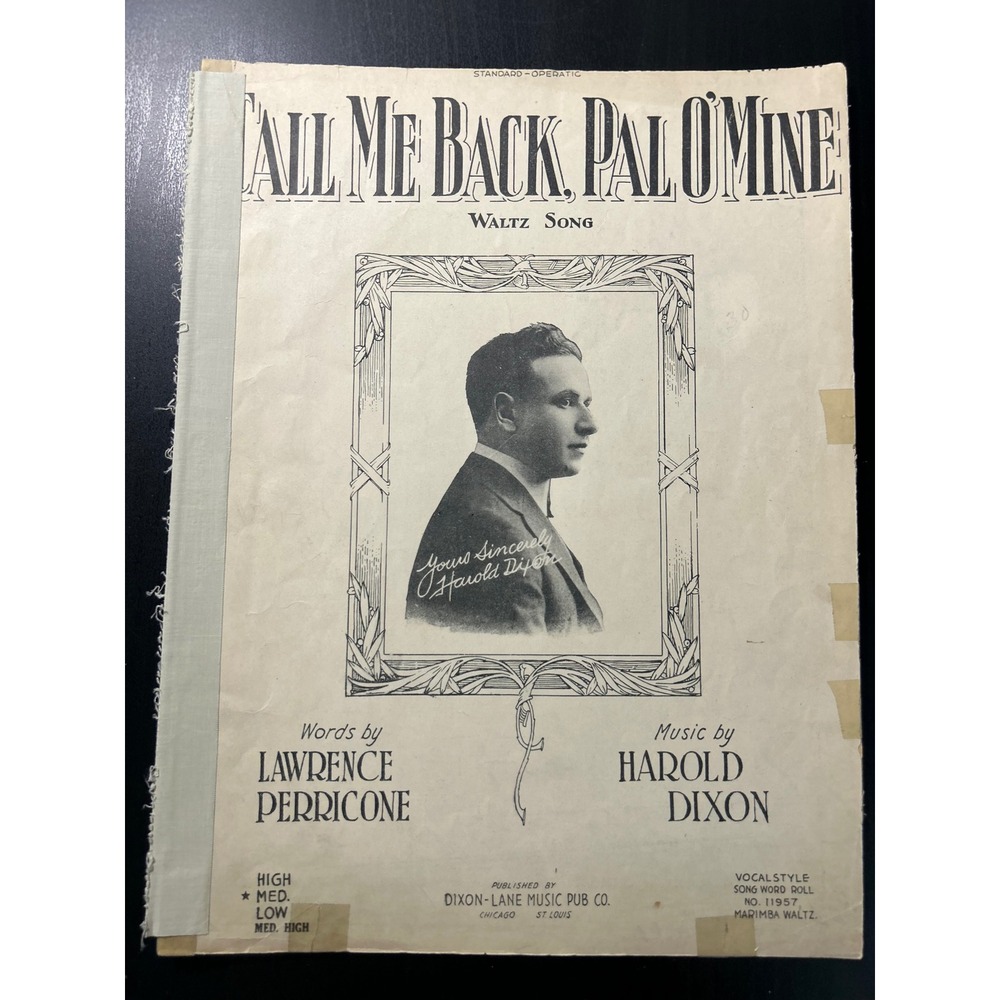 Call Me Back Pal O Mine Waltz Song 1921 Harold Dixon Lawrence Perricone - Picture 1 of 13